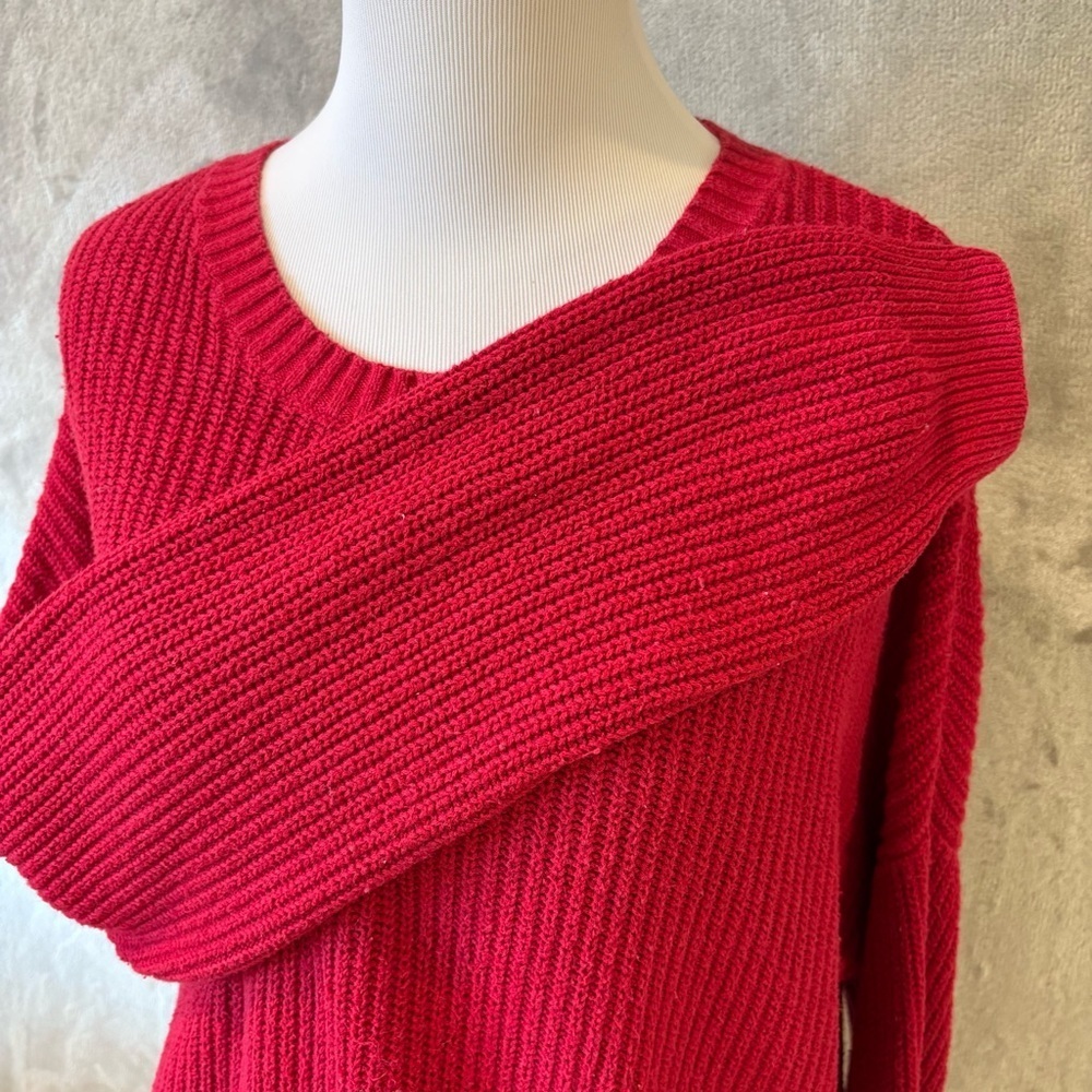 Hollister Waffle Knit Cropped Red Sweater Wmn’s M Valentines - Picture 5 of 11